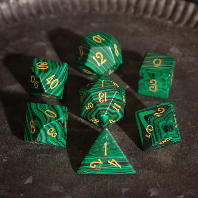 DIEACE D&D Malachite Gemstone Engraved Dice Set