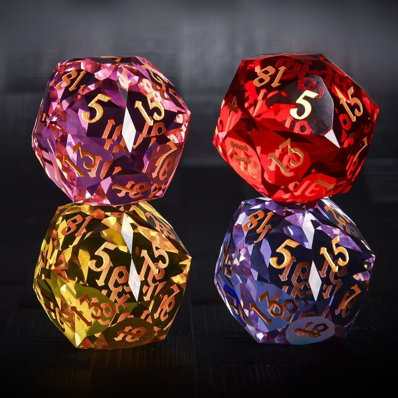 DIEACE D&D D20 Multi-faceted Colorful Glass Engraved Dice
