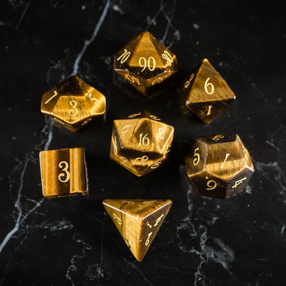DIEACE D&D Tiger's Eye Gemstone Engraved Dice Set