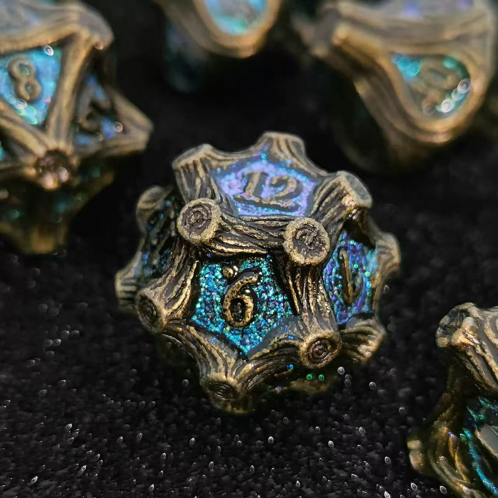 DIEACE D&D Bark Texture Vintage Solid Metal Dice