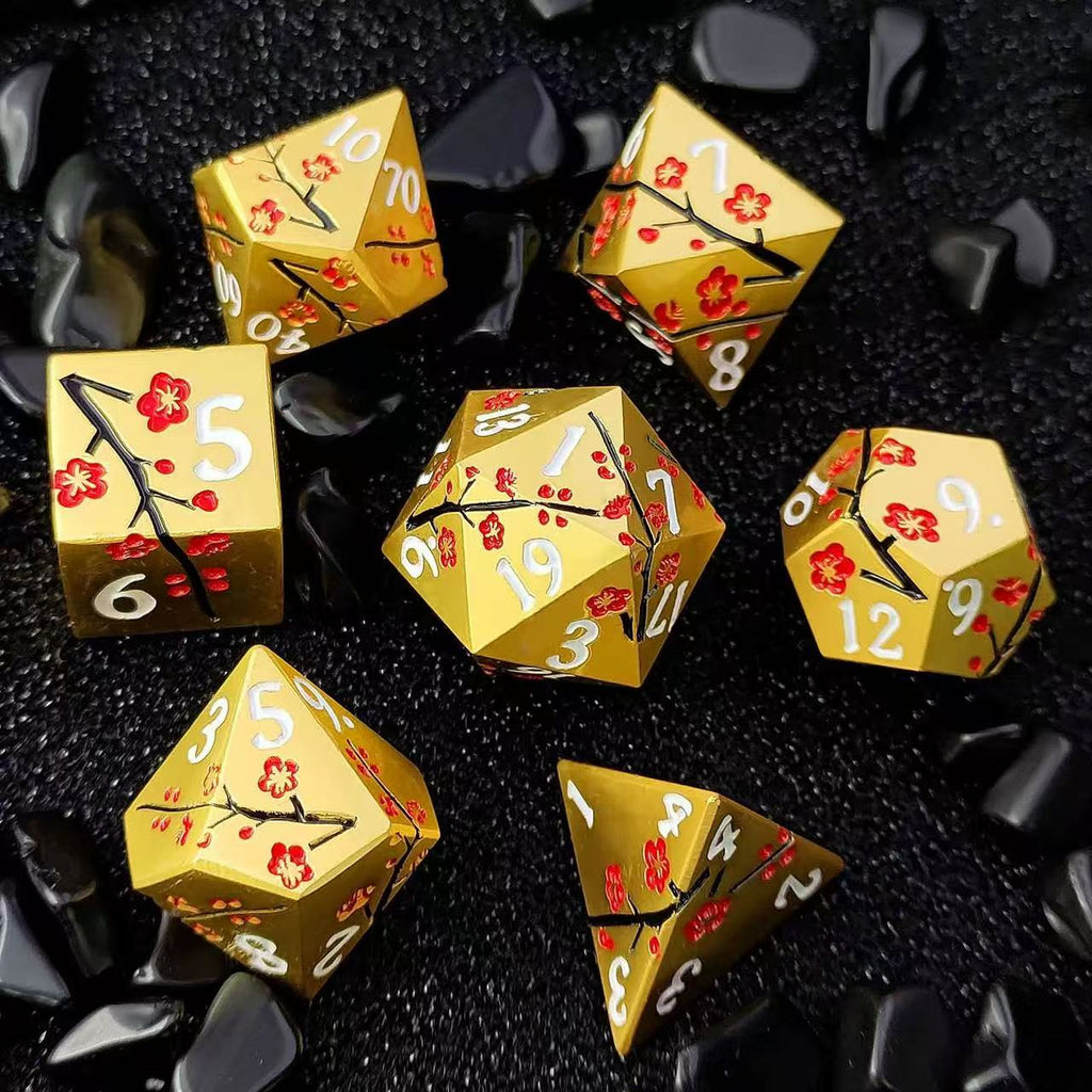 DIEACE D&D Plum Blossom Pattern Solid Metal Dice