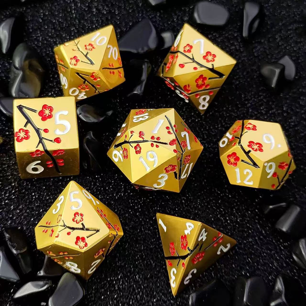 DIEACE D&D Plum Blossom Pattern Solid Metal Dice