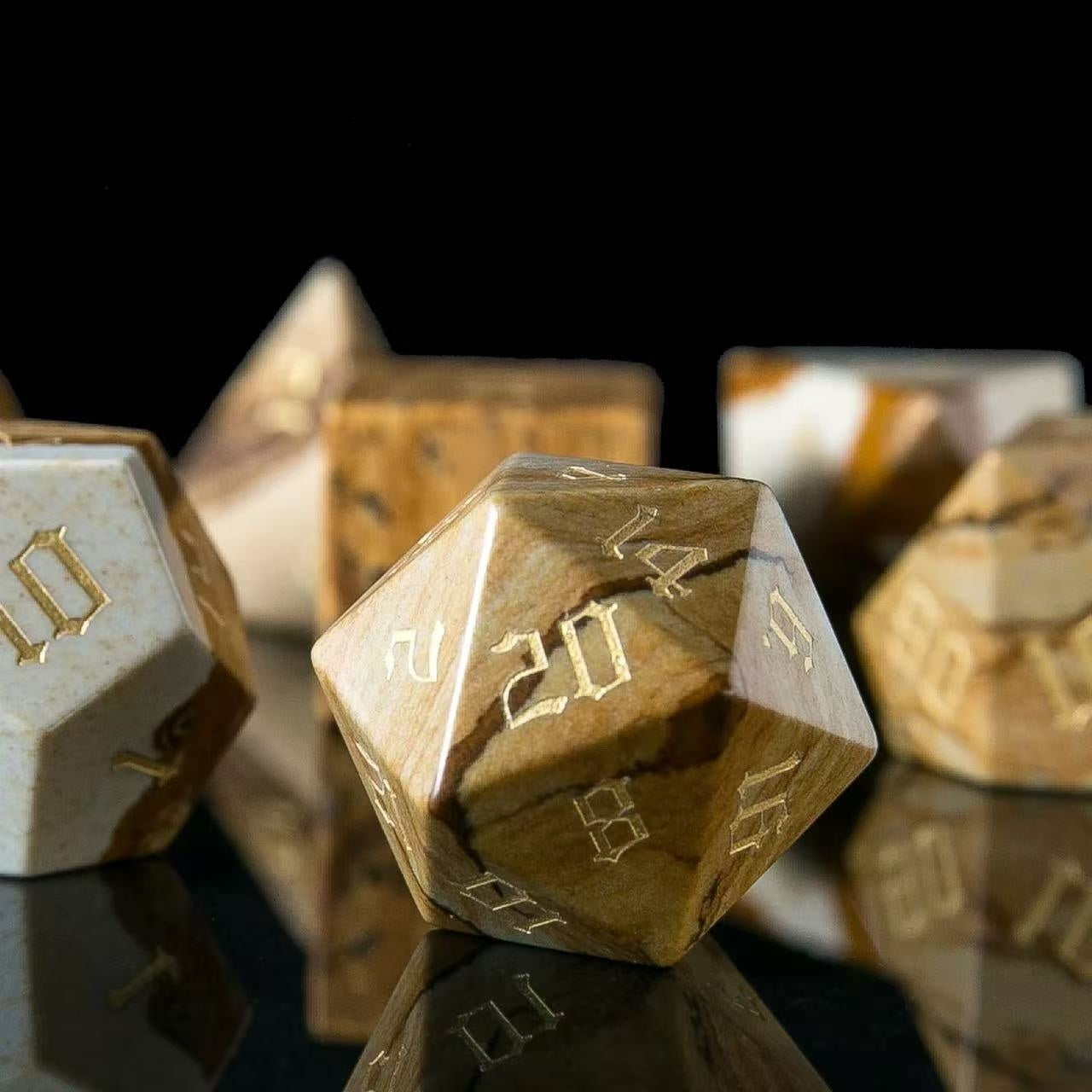 DIEACE D&D Picture Stone Gemstone Engraved Dice Set