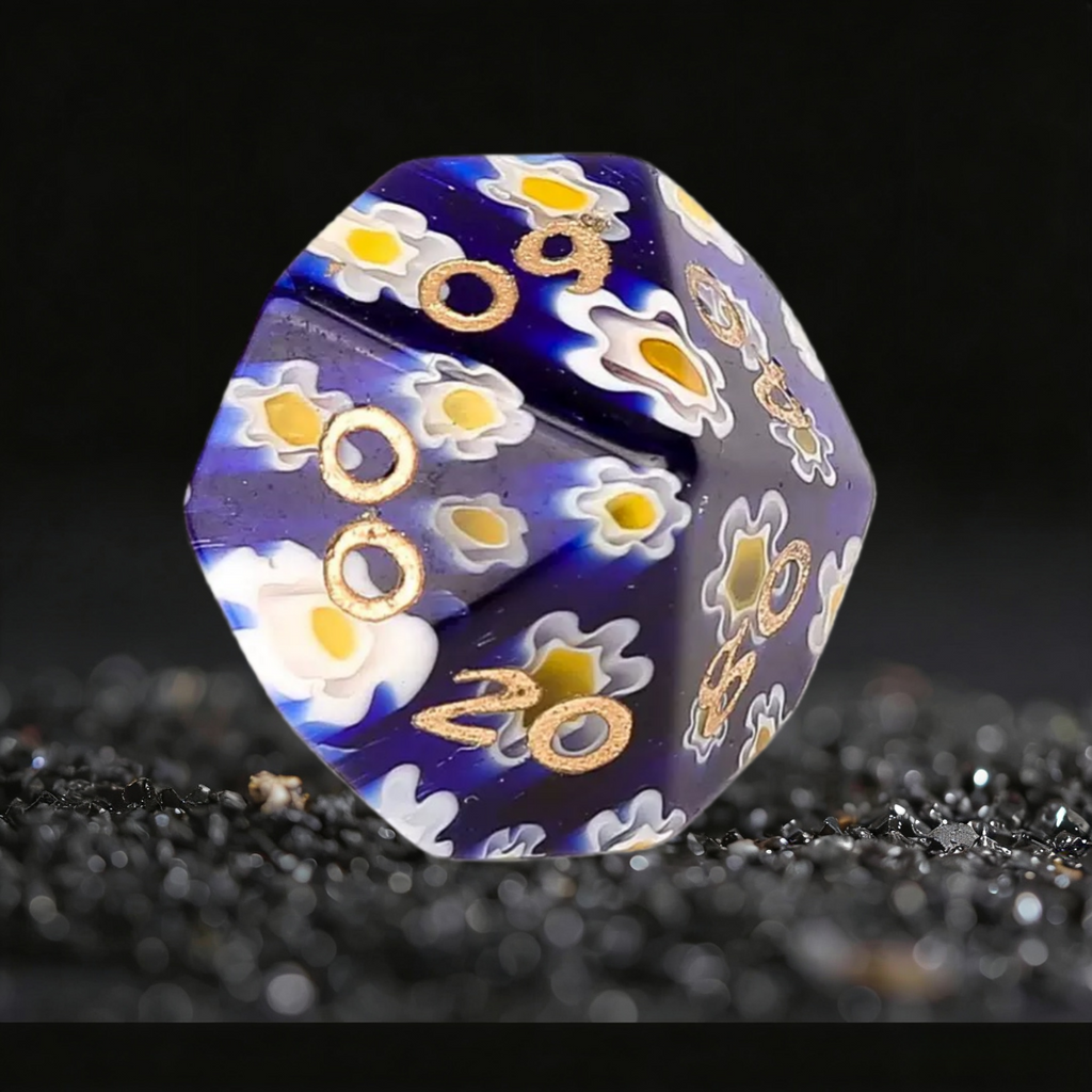 DIEACE D&D Blue Patterned Liuli Gemstone Engraved Dice Set