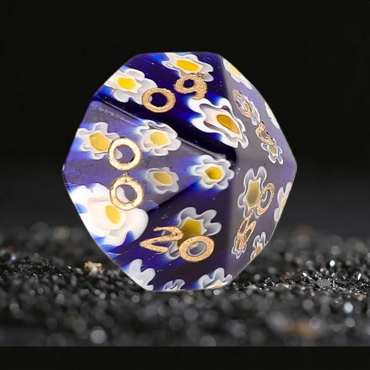 DIEACE D&D Blue Patterned Liuli Gemstone Engraved Dice Set
