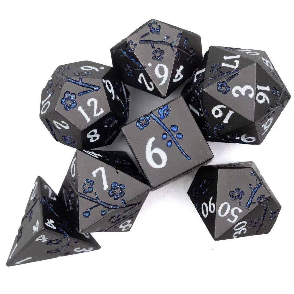 DIEACE D&D Plum Blossom Pattern Solid Metal Dice