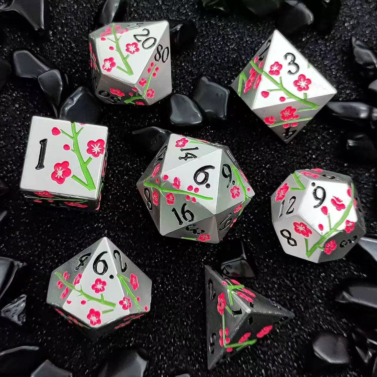 DIEACE D&D Plum Blossom Pattern Solid Metal Dice