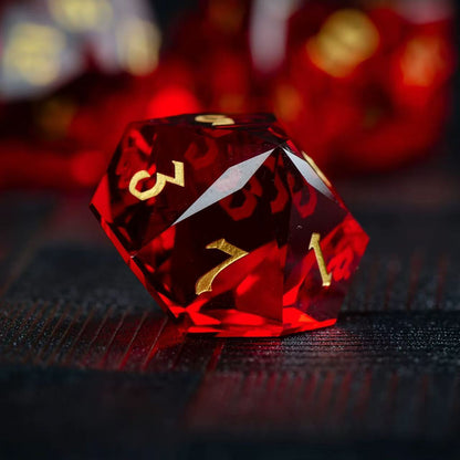 DIEACE D&D Red Multi-faceted Engraved Glass Dice Set