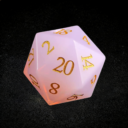 DIEACE D&D Pink Opalite Gemstone Engraved Dice Set