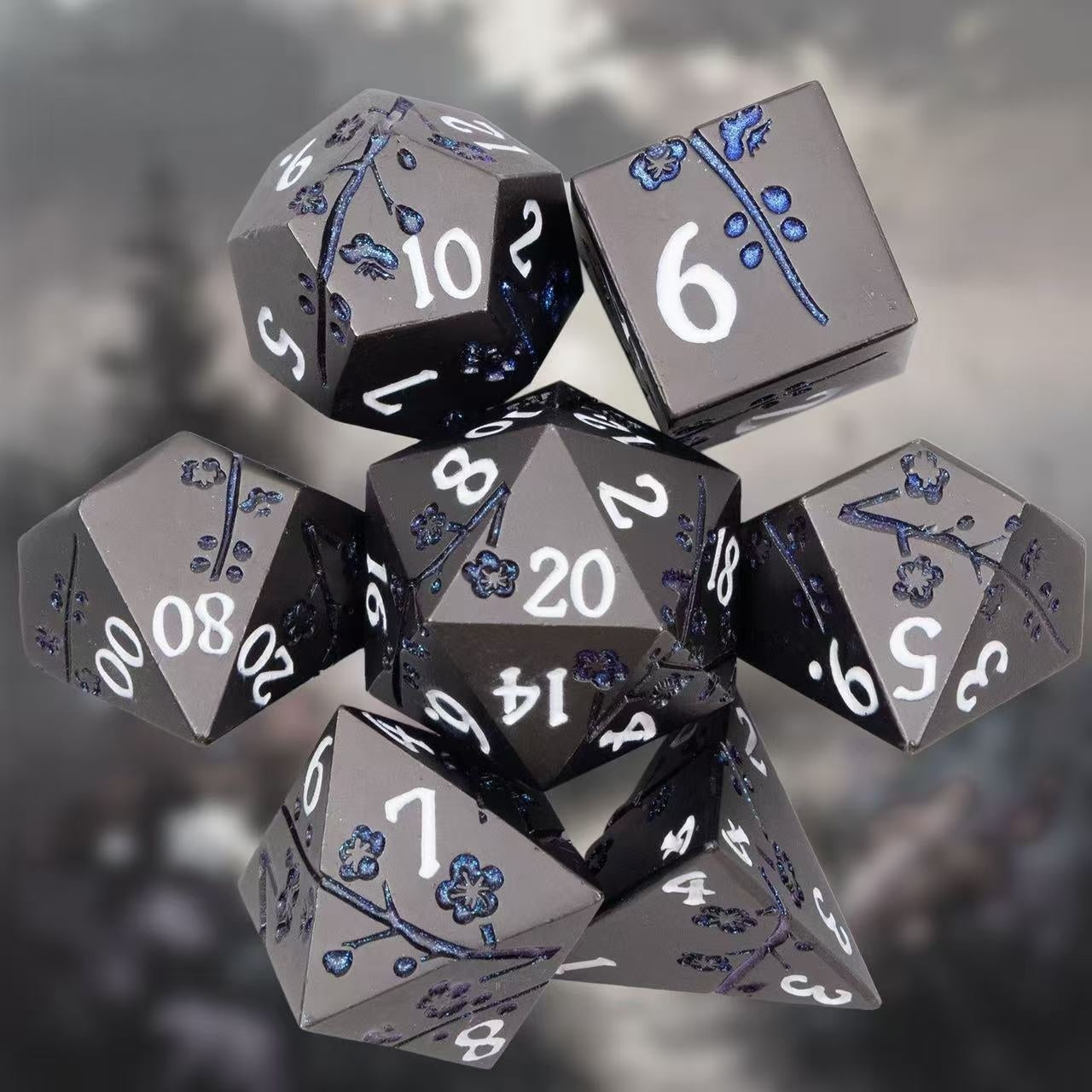 DIEACE D&D Plum Blossom Pattern Solid Metal Dice
