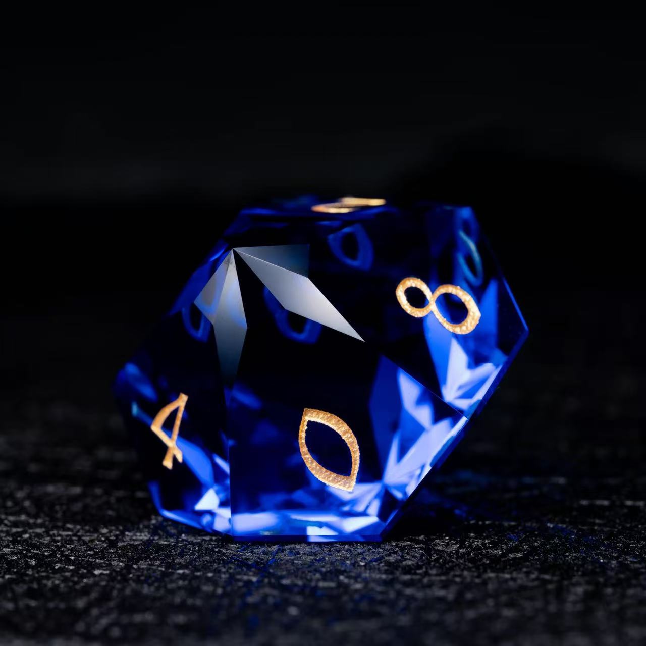 DIEACE D&D Sapphire multi-faceted prism glass dice set