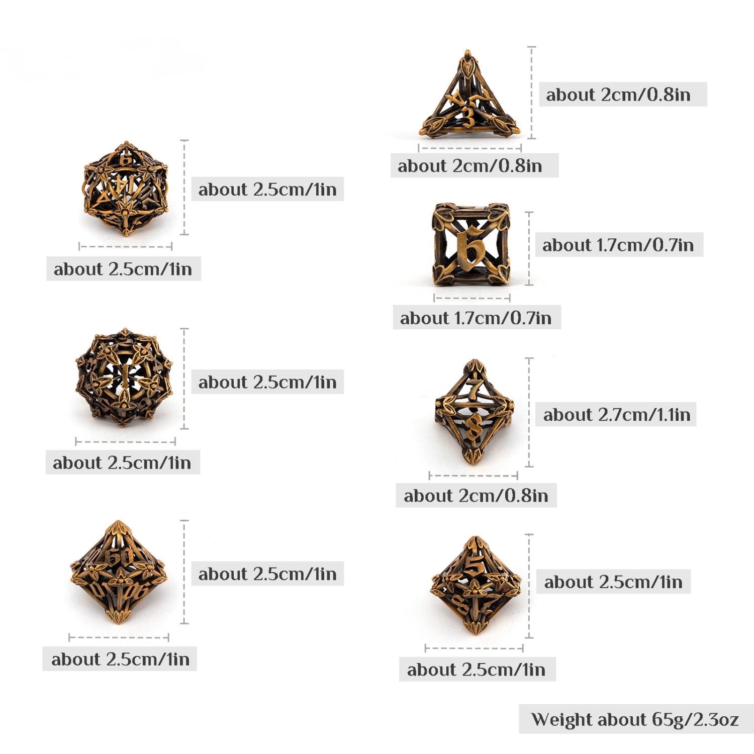DIEACE D&D Ornate Hollow Metal Dice Set