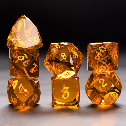 DIEACE D&D Orange Multi-faceted Engraved Glass Dice Set