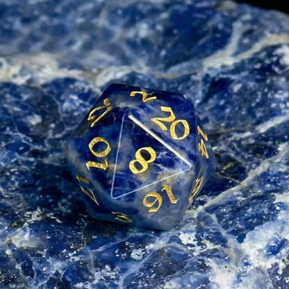 DIEACE D&D Blue Veined Gemstone Engraved Dice Set