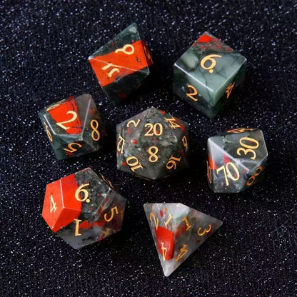 DIEACE D&D African Bloodstone Gemstone Engraved Dice Set