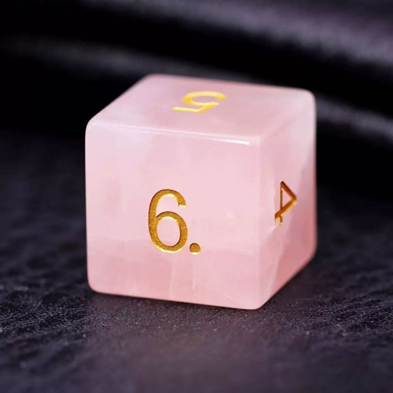 DIEACE D&D Rose Quartz Gemstone Engraved Dice Set