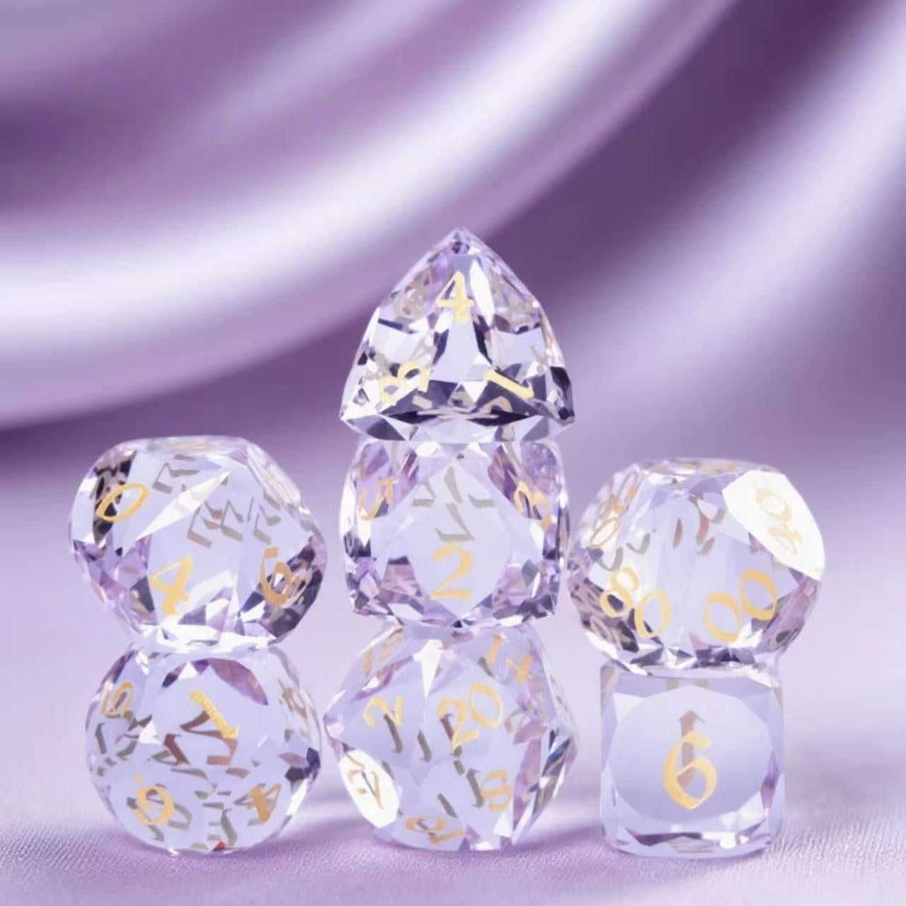 DIEACE D&D Amethyst Multi-Cut Crystal Glass  Dice Set