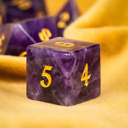 DIEACE D&D Amethyst Gemstone Engraved Dice Set