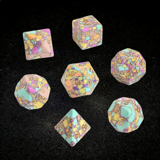 DIEACE D&D Yellow Green Purple Multi-color Turquoise Gemstone Engraved Dice Set