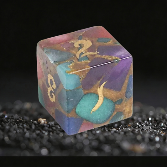 DIEACE D&D Flower Pattern Gold Stone Gemstone Engraved Dice Set