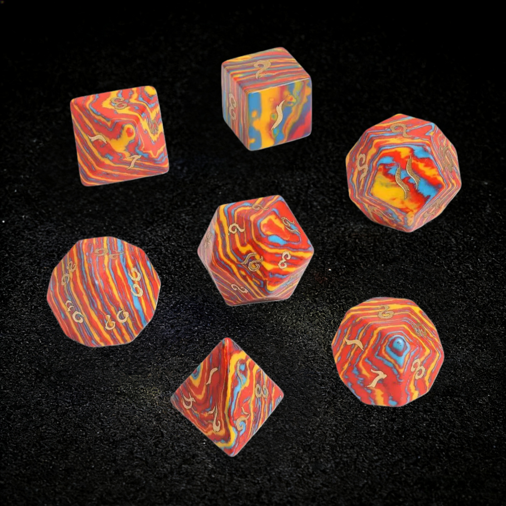 DIEACE D&D Red Yellow Blue Multi-color Turquoise Gemstone Engraved Dice Set