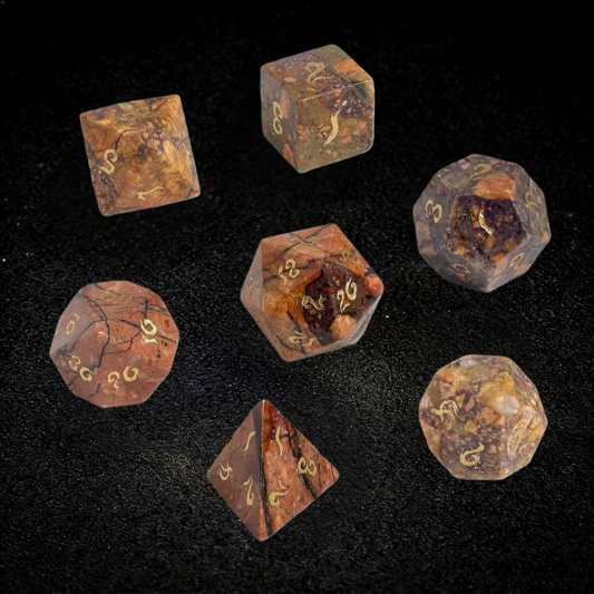 DIEACE D&D Natural Rainbow Stone Gemstone Engraved Dice Set