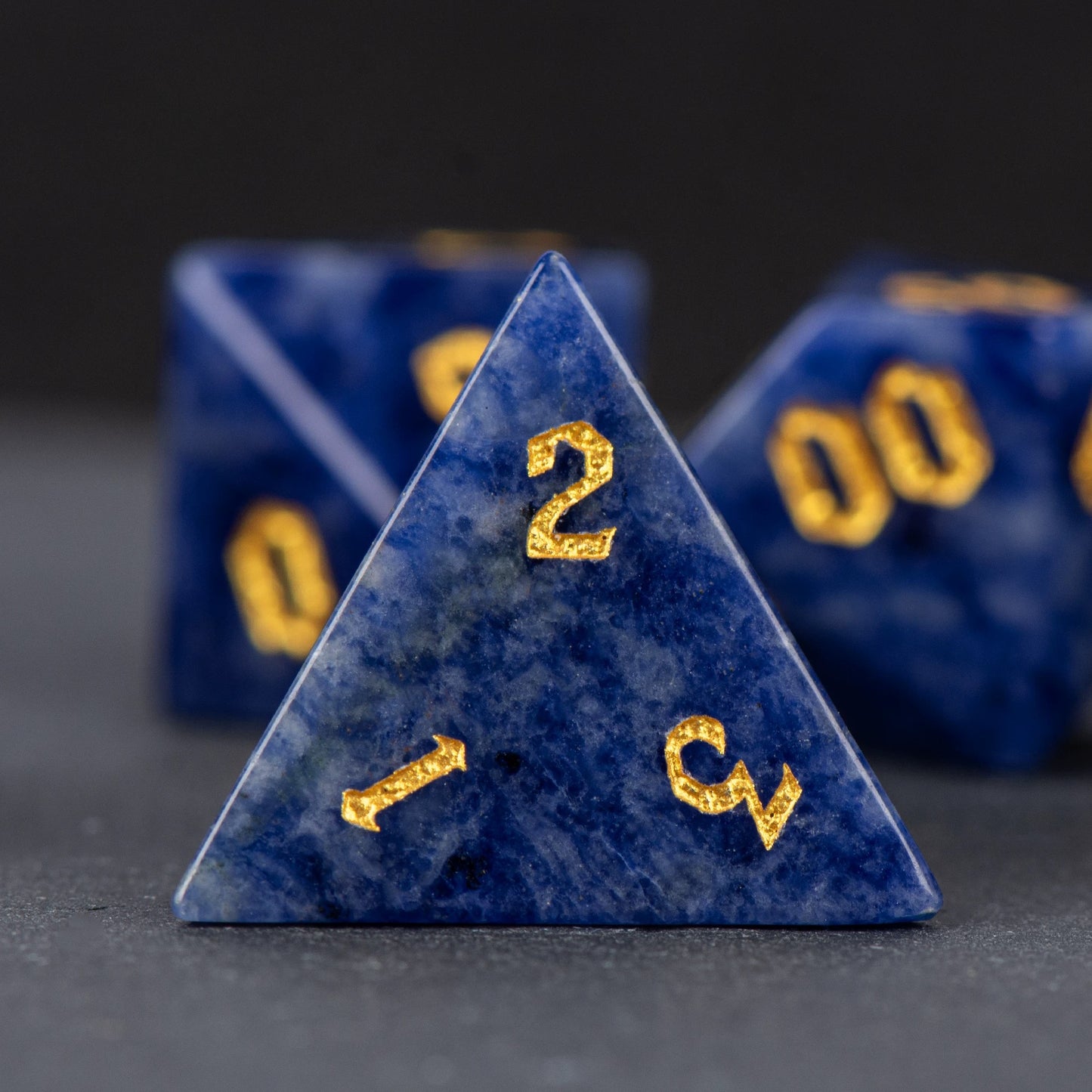 DIEACE D&D Blue Veined Gemstone Engraved Dice Set