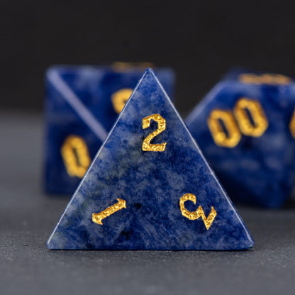 DIEACE D&D Blue Veined Gemstone Engraved Dice Set