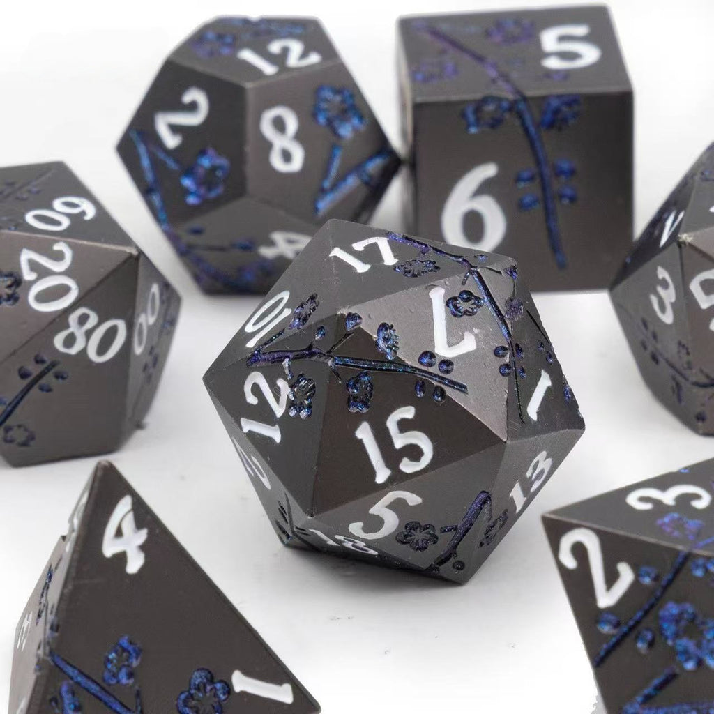 DIEACE D&D Plum Blossom Pattern Solid Metal Dice
