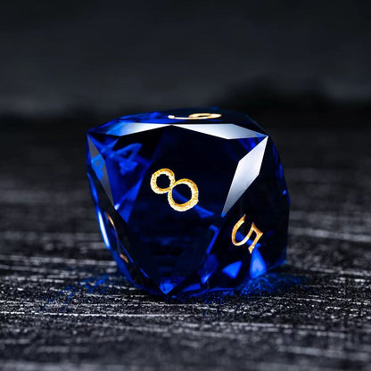 DIEACE D&D Sapphire multi-faceted prism glass dice set