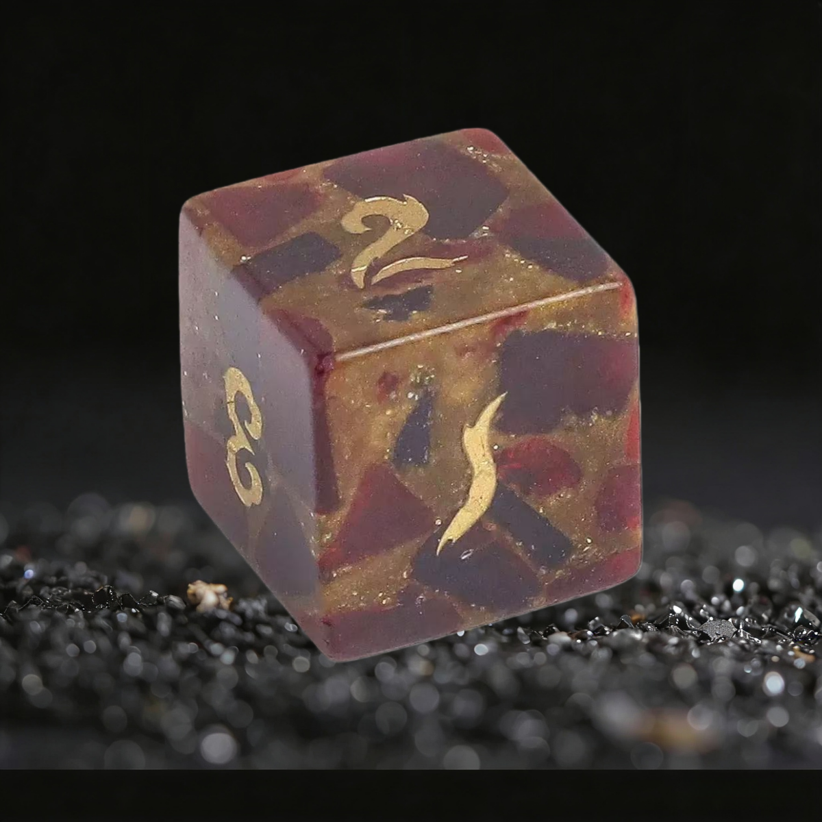 DIEACE D&D Red Gold Stone Gemstone Engraved Dice Set