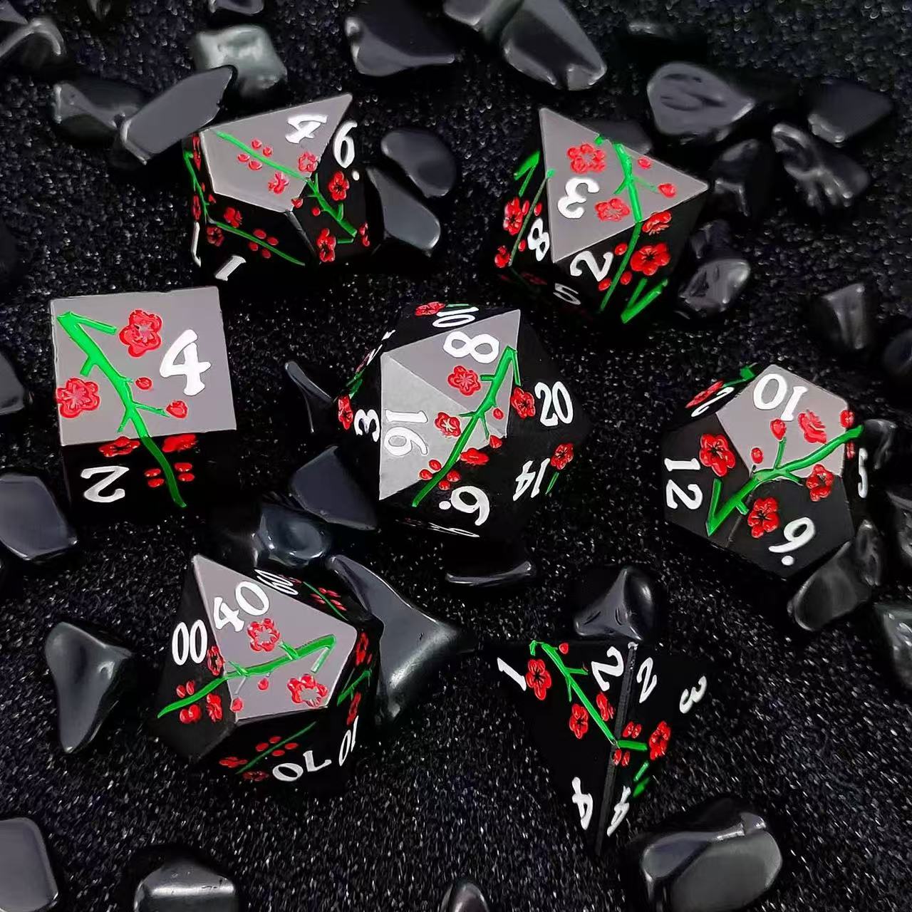 DIEACE D&D Plum Blossom Pattern Solid Metal Dice