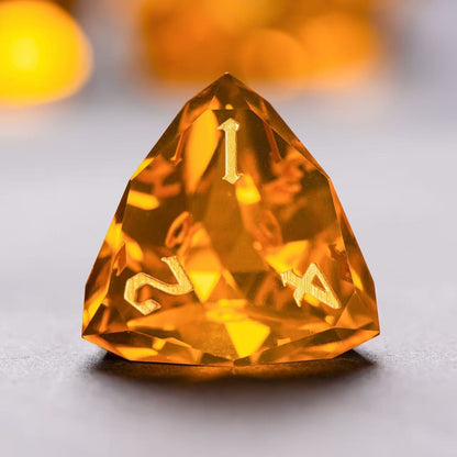 DIEACE D&D Orange Multi-faceted Engraved Glass Dice Set