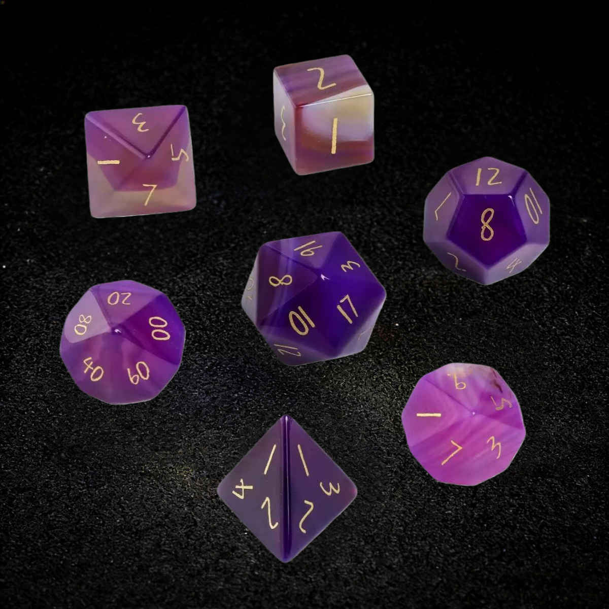 DIEACE D&D Purple Agate Stone Gemstone Engraved Dice Set