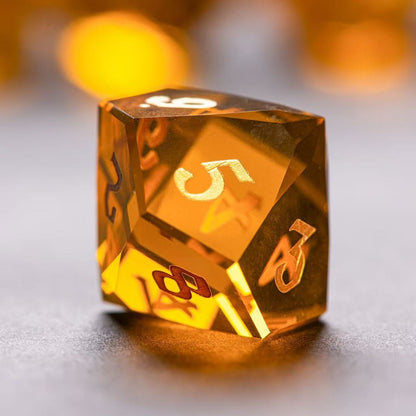 DIEACE D&D Orange Multi-faceted Engraved Glass Dice Set
