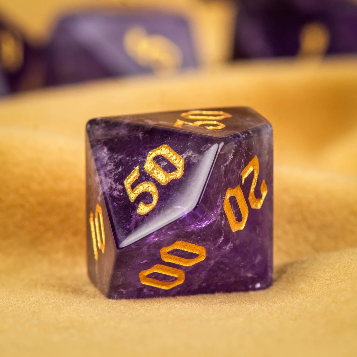 DIEACE D&D Amethyst Gemstone Engraved Dice Set
