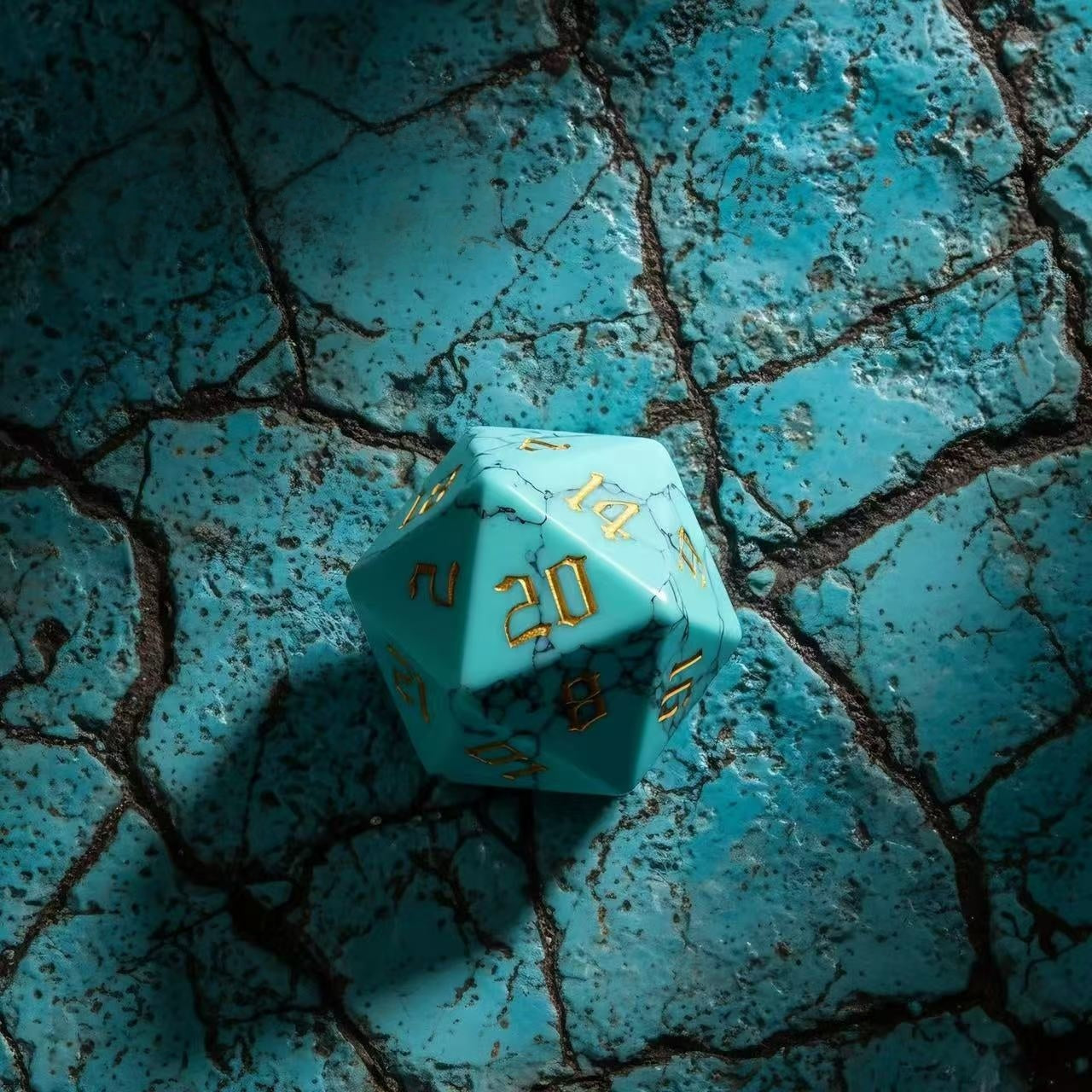 DIEACE D&D Turquoise Gemstone Engraved Dice Set