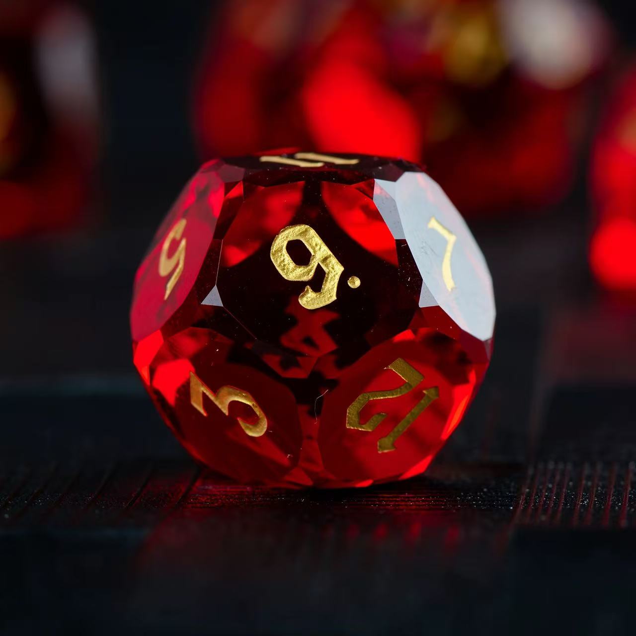 DIEACE D&D Red Multi-faceted Engraved Glass Dice Set