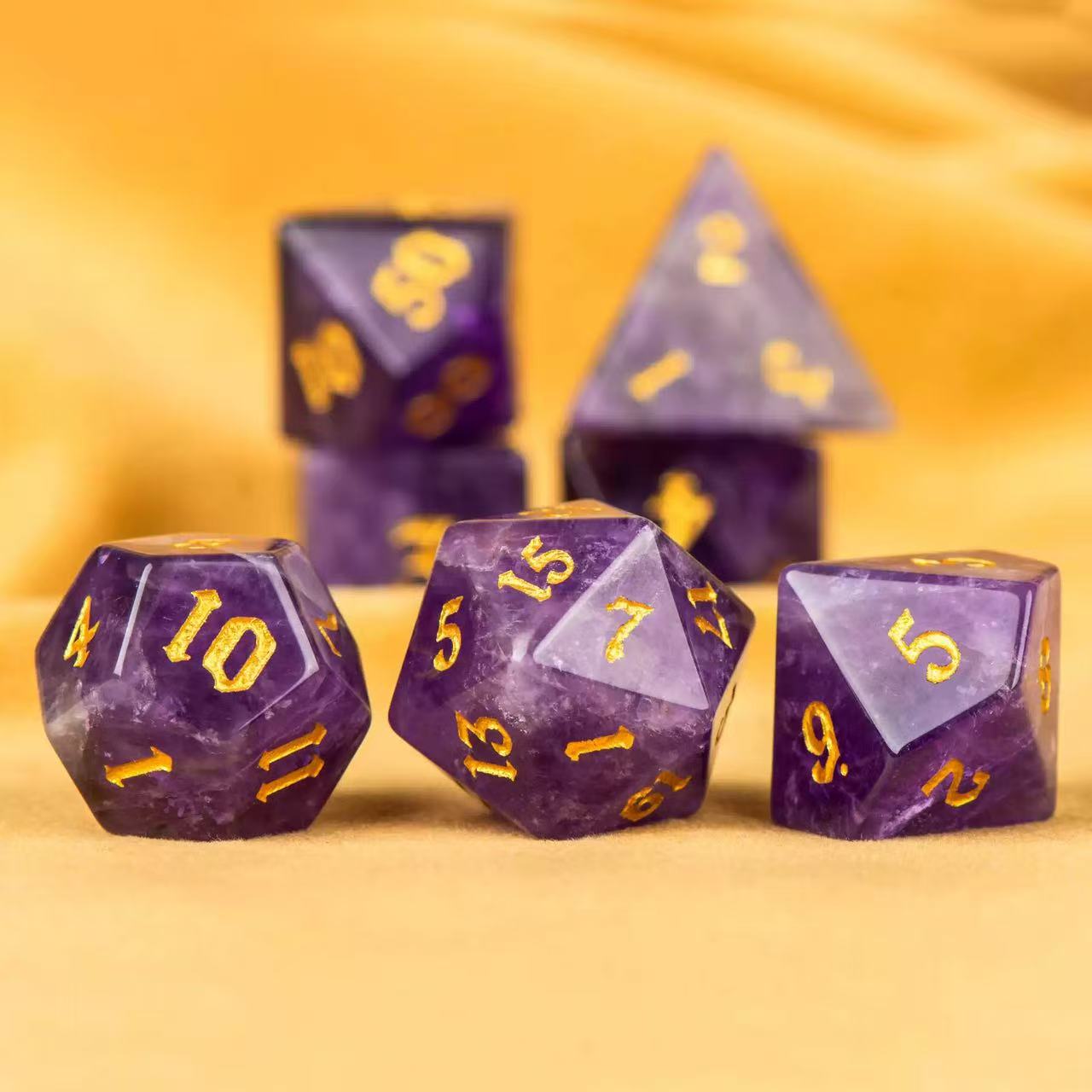 DIEACE D&D Amethyst Gemstone Engraved Dice Set