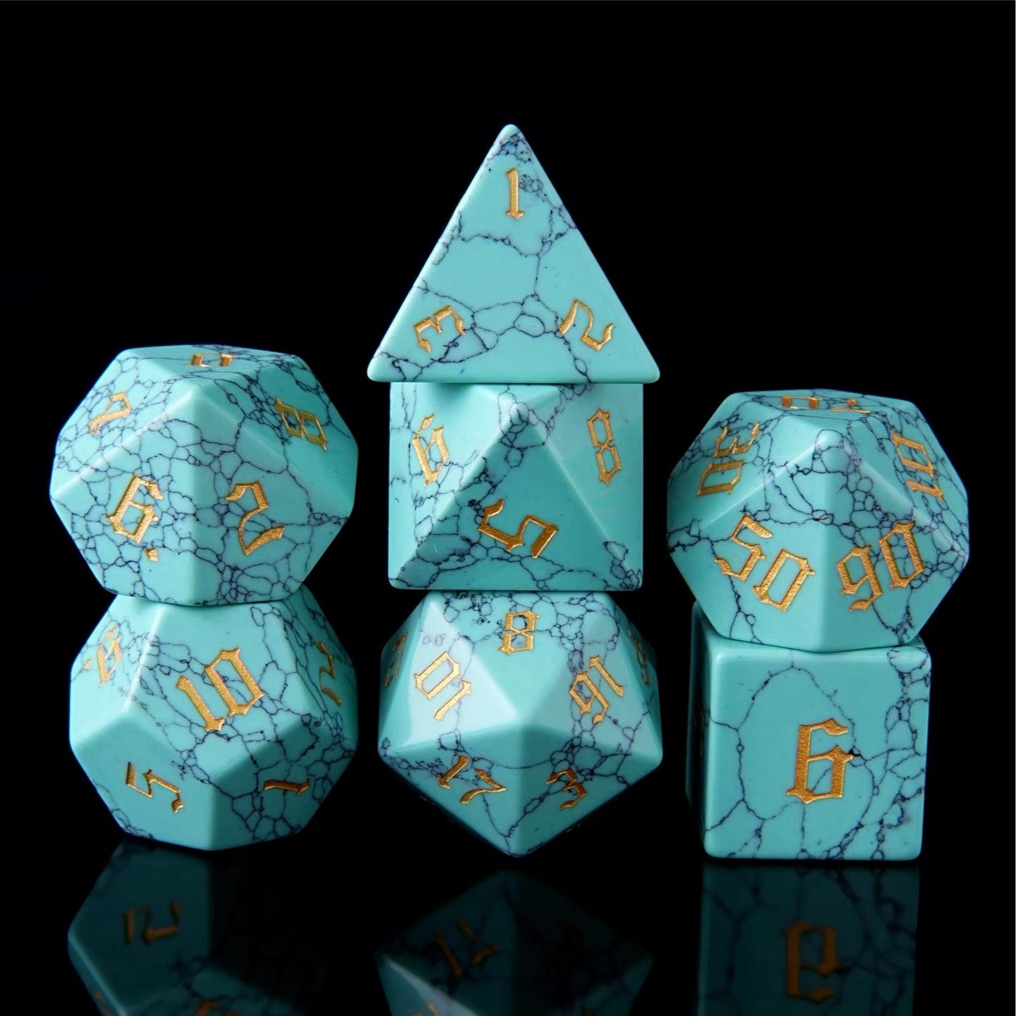 DIEACE D&D Turquoise Gemstone Engraved Dice Set
