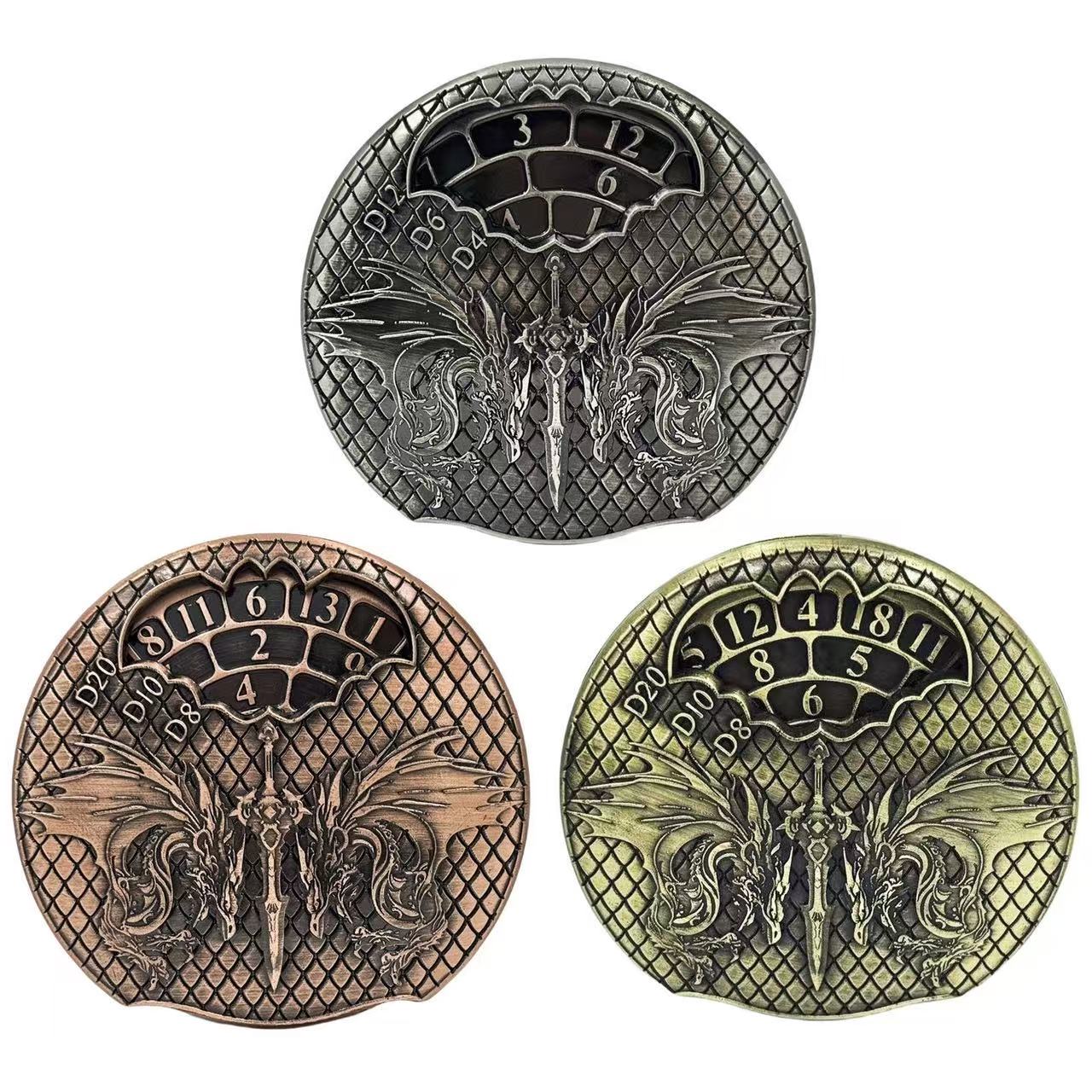 DIEACE D&D Twin Dragon Metal Spinner Dice 7-in-1