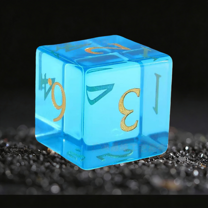 DIEACE D&D Sea Blue Crystal Glass Gemstone Engraved Dice Set