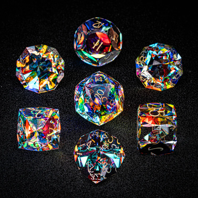 DIEACE D&D Multi-faceted Prism Glass Engraved Dice Set