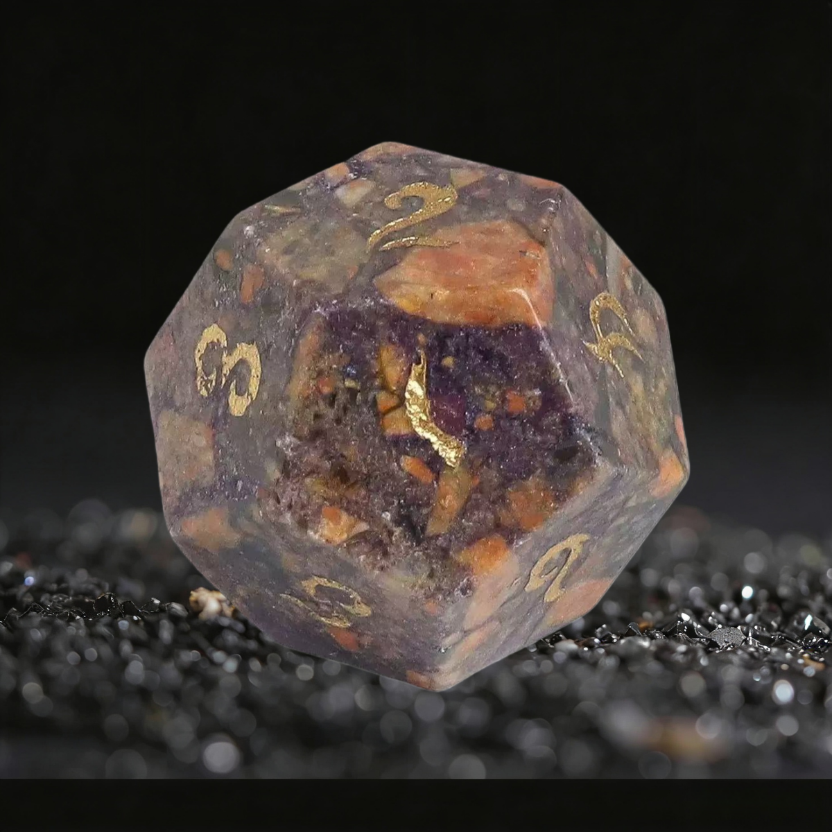 DIEACE D&D Natural Rainbow Stone Gemstone Engraved Dice Set
