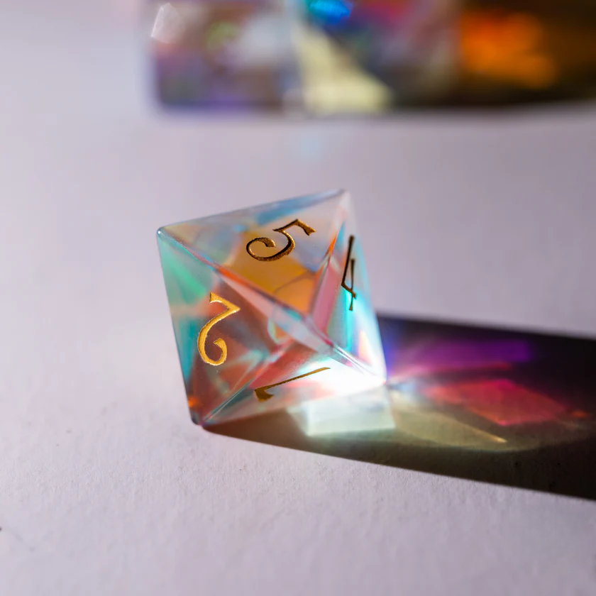 DIEACE D&D Dichroic Prism Glass Gemstone Engraved Dice Set
