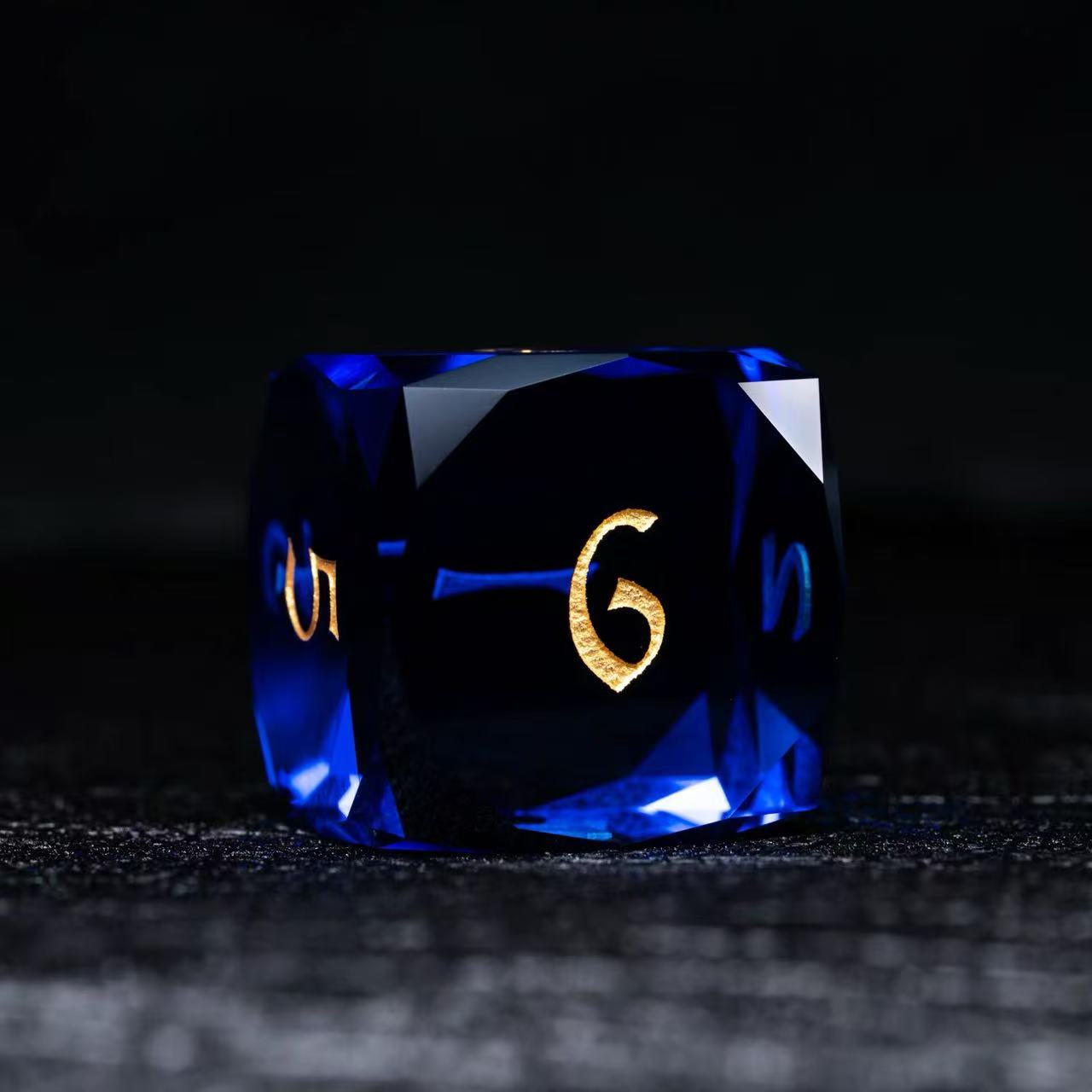 DIEACE D&D Sapphire multi-faceted prism glass dice set