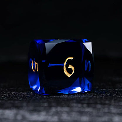 DIEACE D&D Sapphire multi-faceted prism glass dice set