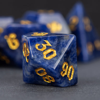 DIEACE D&D Blue Veined Gemstone Engraved Dice Set