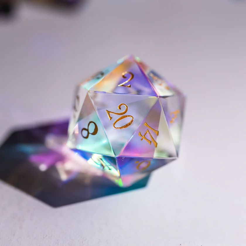 DIEACE D&D Dichroic Prism Glass Gemstone Engraved Dice Set