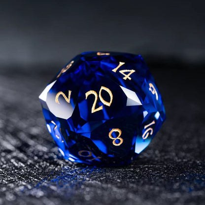 DIEACE D&D Sapphire multi-faceted prism glass dice set